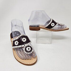 Jack Rogers Size 5M Brown White Stitch Leather Navajo Thong Sandals Flat Boho